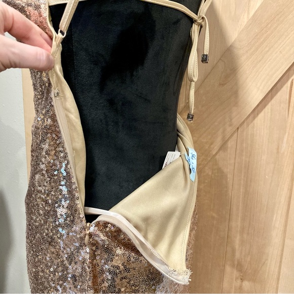 She + Sky Gold Sequin Halter Mini Dress Medium NWT - Picture 8 of 15